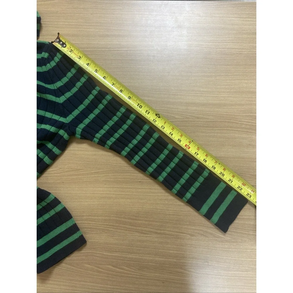 Talbots Women's Size L Green Navy Blue Striped Ribbed Turtleneck Sweater‎ Cute!